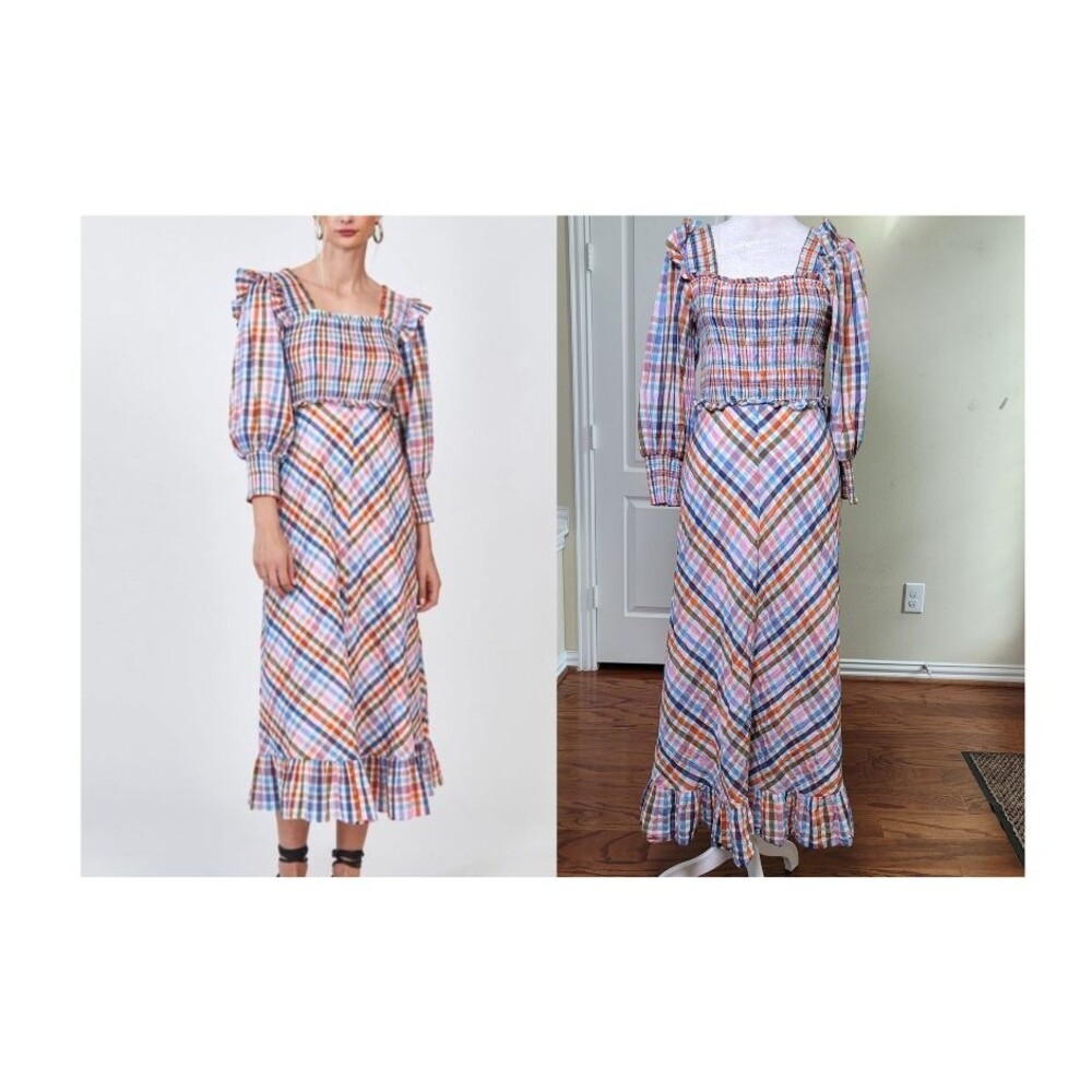 HUNTER BELL Annie Dress Gingham Women S Smocked Preppy Cottagecore Ruffle